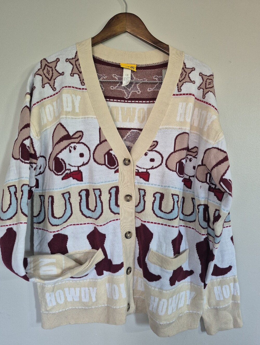 Peanuts Western Howdy Cardigan Sweater Large